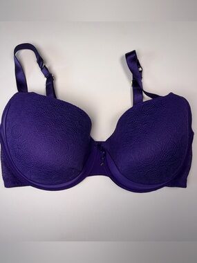 Ashley Graham Deep Purple Lace Underwire Bra Women's 36H Full Coverage